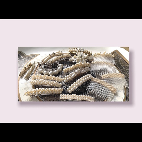 Vintage Hair Barrettes Combs Women’s Pearl Crystal Hairpins Accessory Lot - Picture 3 of 12